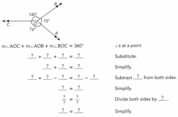 Math in Focus Grade 7 Chapter 6 Lesson 6.2 Answer Key Angles that Share a Vertex 1